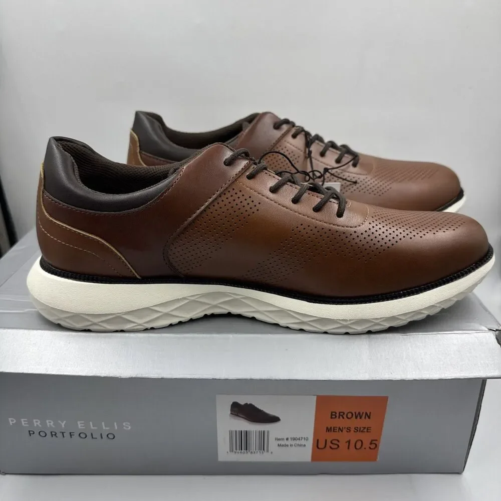 Perry Ellis Portfolio Ultra Foam Men's Casual Lace Shoes - Brown Size 10.5 New
